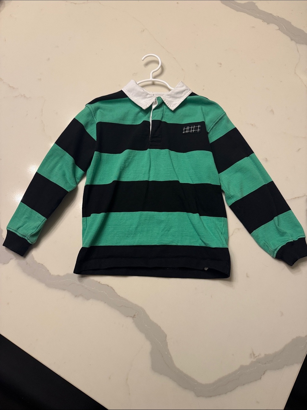 Molo Green & Black Striped Rugby Polo with White Collar